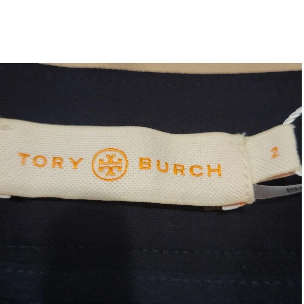 Tory Burch Maude Navy Blue Stretch Ankle Flat Front Cigar Pants Size‎ 2 I376